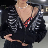 Skeleton Hoodie Skull Butterfly Cardigan Hoodie Street Zipper Sweater Women's Y2g Coat