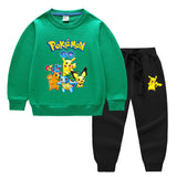 Children Pokemon Pikachu Hoodie & Pant Set Two-Piece Solid Color Cotton Sweater Set