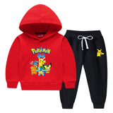 Children Pokemon Pikachu Hoodie & Pant Set Fleece Lined Padded Warm Keeping Winter Clothes Sweatershirt