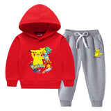 Children Pokemon Pikachu Hoodie & Pant Set Fleece Lined Padded Warm Keeping Winter Clothes Sweatershirt Suit