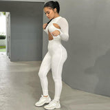 Fall Women's Clothing Sexy Cutout High Waist Tight Long Sleeve Sports Casual Fitness Jumpsuit