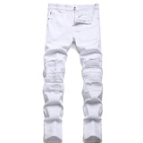 J Shaped Jeans Beggar Men's Jeans Slim Straight Ripped Large Size Pleated
