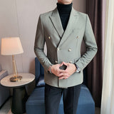 Double Brewed Seersucker Suit Fall Winter Men Jacket Vintage Casual Suit