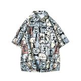 Men's Shirts Summer Men's Ice Silk Hand-Painted Anime Print Shirt