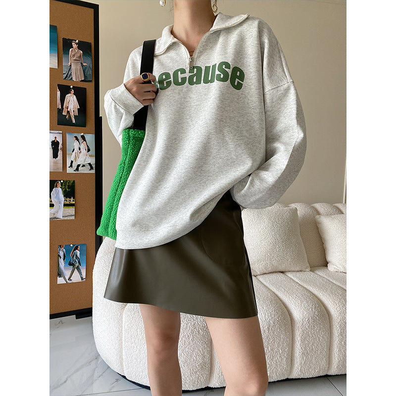 Diana Harvard Sweatshirt Retro Polo Collar Loose Letter Sweater