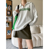 Diana Harvard Sweatshirt Retro Polo Collar Loose Letter Sweater