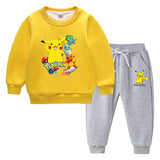 Children Pokemon Pikachu Hoodie & Pant Set Sweater Suit Fleece Lined Padded Warm Keeping Winter Clothes