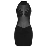 Kesha Black Dress Women's Fashion round Neck Sleeveless Sexy See-through Slim Sheath Dress