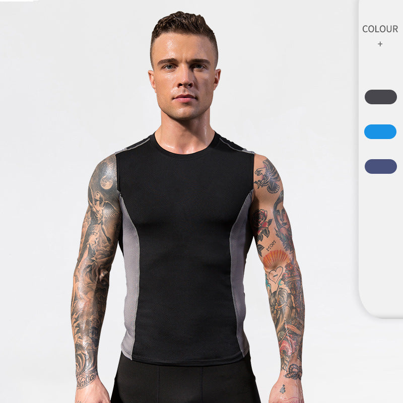 Moisture Wicking Shirts Men's Printed Fitness Vest Outdoor Sports Running Tights Quick-Drying