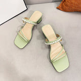 Nude Block Heel Sandals Summer Pearl Sandals