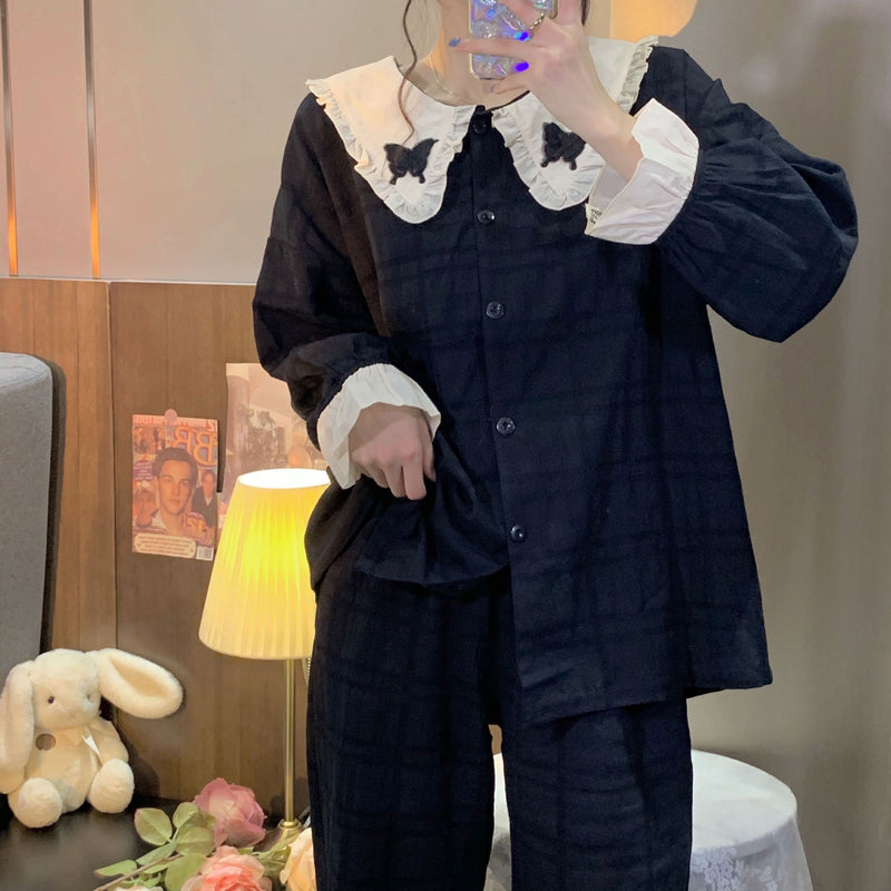 Gothic Lolita Harajuku Style Clothing Autumn Doll Collar Jacquard Cotton Home Wear