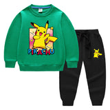 Children Pokemon Pikachu Hoodie & Pant Set Sweatshirt Set Solid Color Cotton Warm
