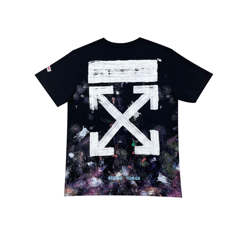Off White T Shirts Splash-Ink Fireworks Men's and Women's Same Style Short Sleeve T-shirt