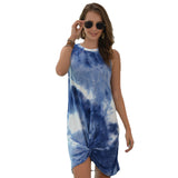 Abstract Bodycon Dress round Neck Sleeveless Tie-Dye Dress