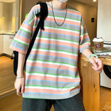 Men's T-shirt Summer Stripes plus Size round Neck T-shirt
