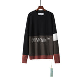Off White Winter Fleece Sweatshirts Autumn and Winter Stitching Letter Crew Neck Pullover Knitted Sweater