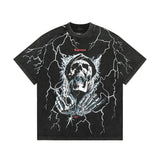 Present T Shirt Present Short Sleeve Men's Vintage Lightning Skull Wash Couple Trendy Brand T-shirt
