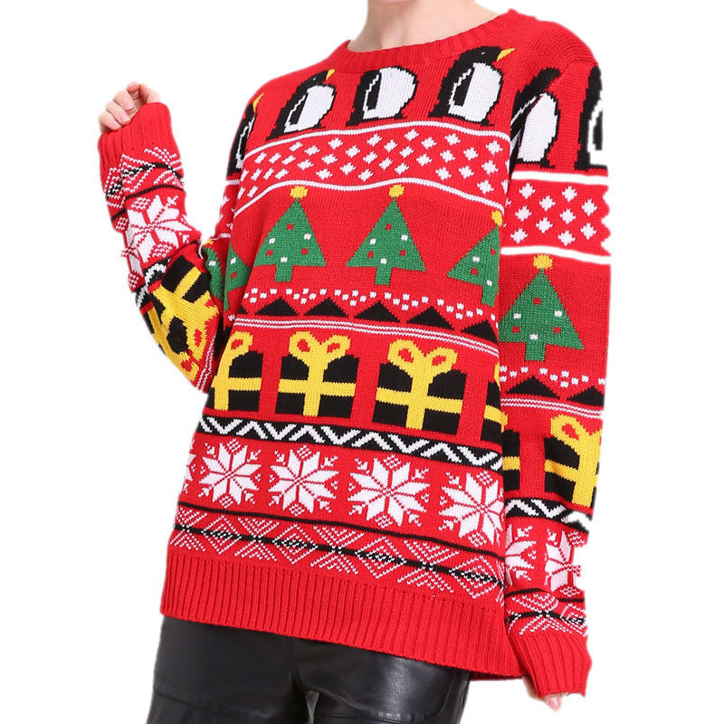 Ugly Christmas Sweater Women's Autumn and Winter Loose Pullover Snowflake Knitted Sweater