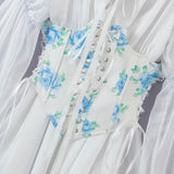 Vintage Empire Waist Dress Autumn Complex Flared Sleeve Waist Lace-up Dress