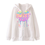 Skeleton Hoodie Winter Fleece Women's Long Sleeve Hoodie Heart-Shaped Clothes Printed Zipper