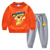 Children Pokemon Pikachu Hoodie & Pant Set Fleece Lined Padded Warm Keeping Winter Clothes Sweatershirt Suit