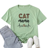 Boy Mama T Shirts Leopard Print Cat Mama Letter Print T-shirt