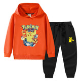 Children Pokemon Pikachu Hoodie & Pant Set Hooded Sweater Trousers Two-Piece Set Baby Cotton