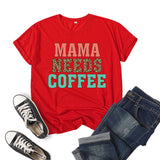 Boy Mama T Shirts Leopard Print Mama Needs Coffee Coffee Printing Short Sleeve T-shirt