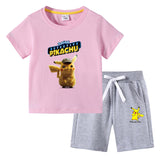 Children Pokemon Pikachu Tshirts & Shorts Cotton Short Sleeve Shorts Suit Two Neutral