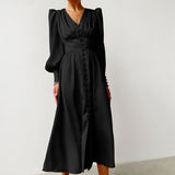 Vintage Empire Waist Dress Women's Spring Clothing Long Dress V-neck Retro Dress for Women