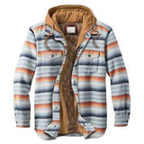 Mens Flannel Jacket with Hoodie Thickened Cotton-Padded Coat Printing Hooded Hooded Jacket Coat Shirt Men