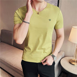 Men Short Sleeve T-shirt Solid Color and V-neck Short Sleeve T-shirt