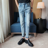 Men Trousers Stretch Slim Blue Jeans