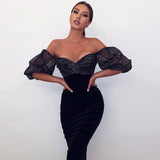 Women Summer Dresses Mini Dress Velvet See-through Puff Sleeve Dress