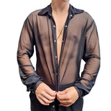 Transparent Shirt for Men Spring Leisure Sheer Top Slim Fit Long Sleeve Sexy Shirt
