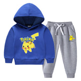 Children Pokemon Pikachu Hoodie & Pant Set Fleece Lined Padded Warm Keeping Winter Clothes Sweatershirt Suit