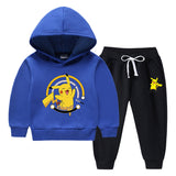 Children Pokemon Pikachu Hoodie & Pant Set Fleece Lined Padded Warm Keeping Winter Clothes Sweatershirt Suit