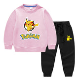 Children Pokemon Pikachu Hoodie & Pant Set Two-Piece Solid Color Baby Cotton Sweater Set