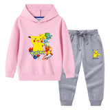 Children Pokemon Pikachu Hoodie & Pant Set Hooded Sweater Trousers Two-Piece Baby Cotton Sweater Set