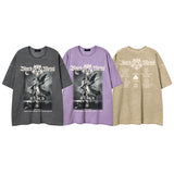 Man Tees Washed Old Painting Design Summer Short Sleeve T-shirt