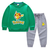 Children Pokemon Pikachu Hoodie & Pant Set Two-Piece Solid Color Baby Cotton Sweater Set