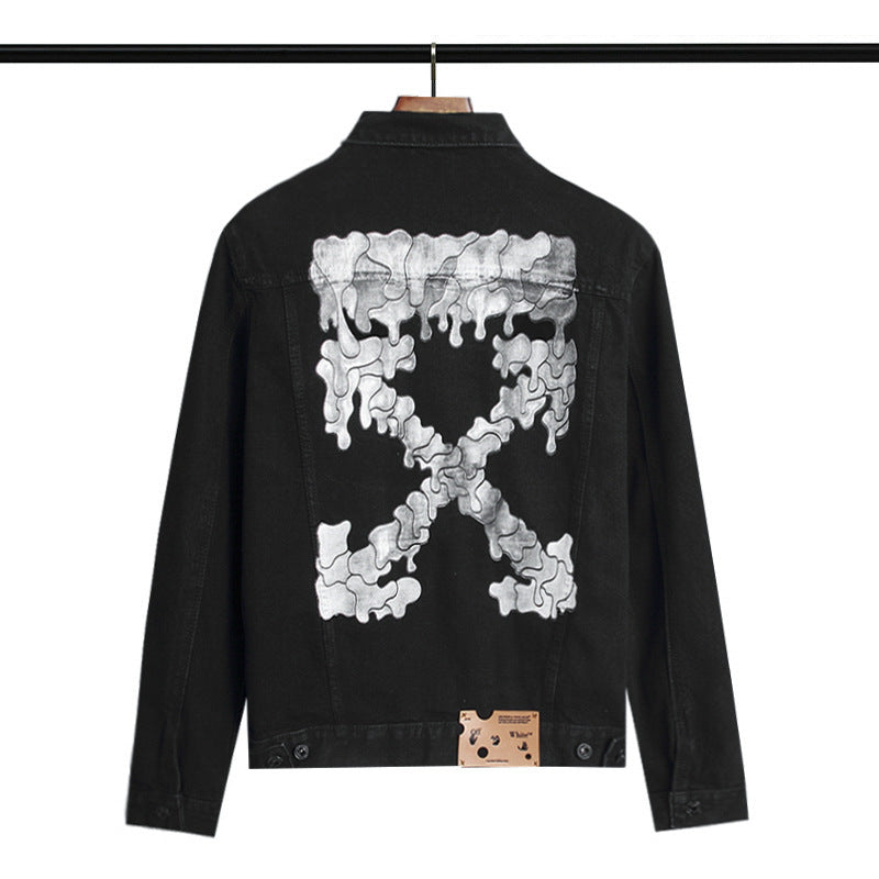 Off White Winter Coat Spring and Autumn Off Melting Gradient Arrow Pattern Denim Jacket for Men and Women