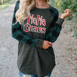 Boy Mama T Shirts Red Plaid Mama Claus Print Contrast Color