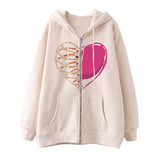 Skeleton Hoodie Winter Fleece Women's Long Sleeve Hoodie Heart-Shaped Clothes Printed Zipper