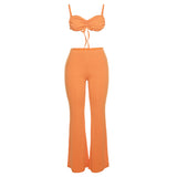 Women Top & Pant 2 Piece Set Summer Backless Underwaist High Waist Sheath Straight-Leg Trousers Casual Suit