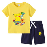 Children Pokemon Pikachu Tshirts & Shorts Short Sleeve Shorts Suit Leisure Sports Neutral