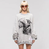 Rrr123 Sweatshirt Fog Printed Washed Loose round Neck Sweater