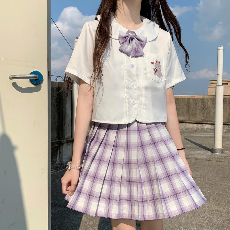 Gothic Lolita Harajuku Style Clothing Embroidered Strawberry Rabbit JK Uniform Short Sleeve round Neck Shirt Top