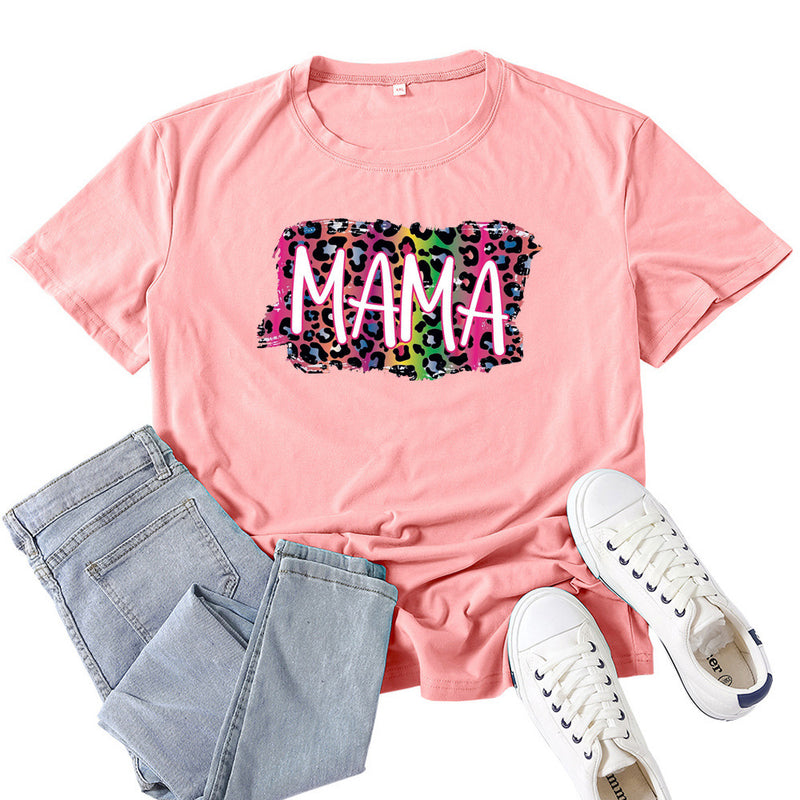 Boy Mama T Shirts Color Leopard Mama Printed T-shirt