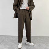 Seersucker Suit Loose Straight Elastic Waist Trousers